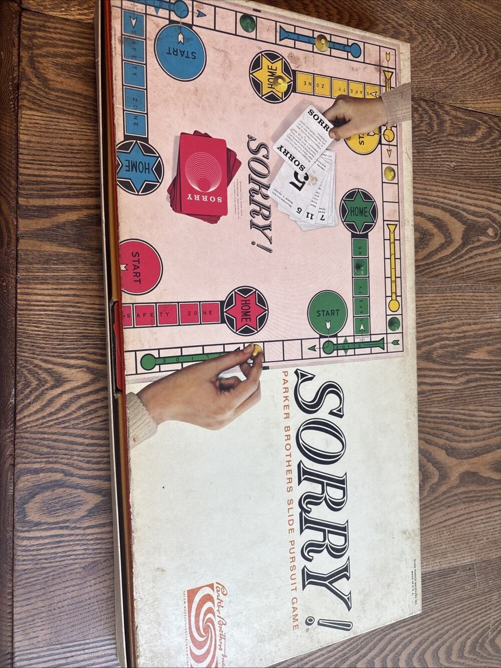Vintage 1964 SORRY! Board Game Parker Brothers COMPLETE Box Is Missing A Side